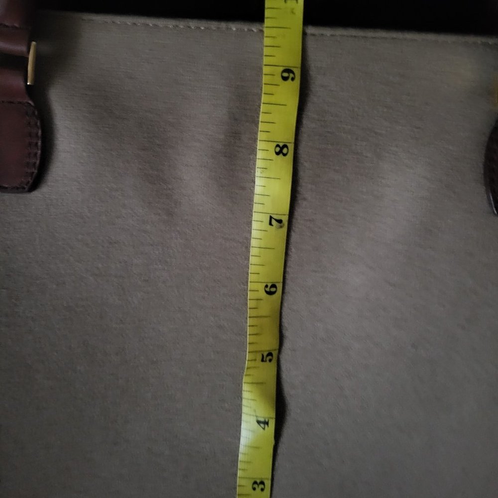 Fashion Tote Handbag Tan Brown Lined Stripe multi - Picture 11 of 12